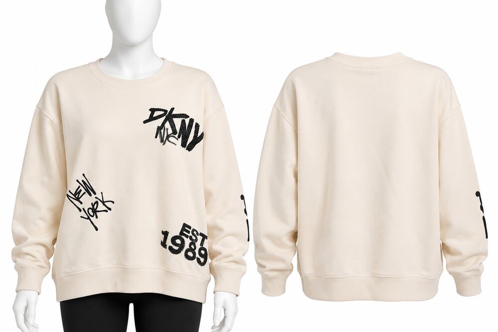 DKNY Jeans New York Sweatshirt – Cream with Black Graphic Print